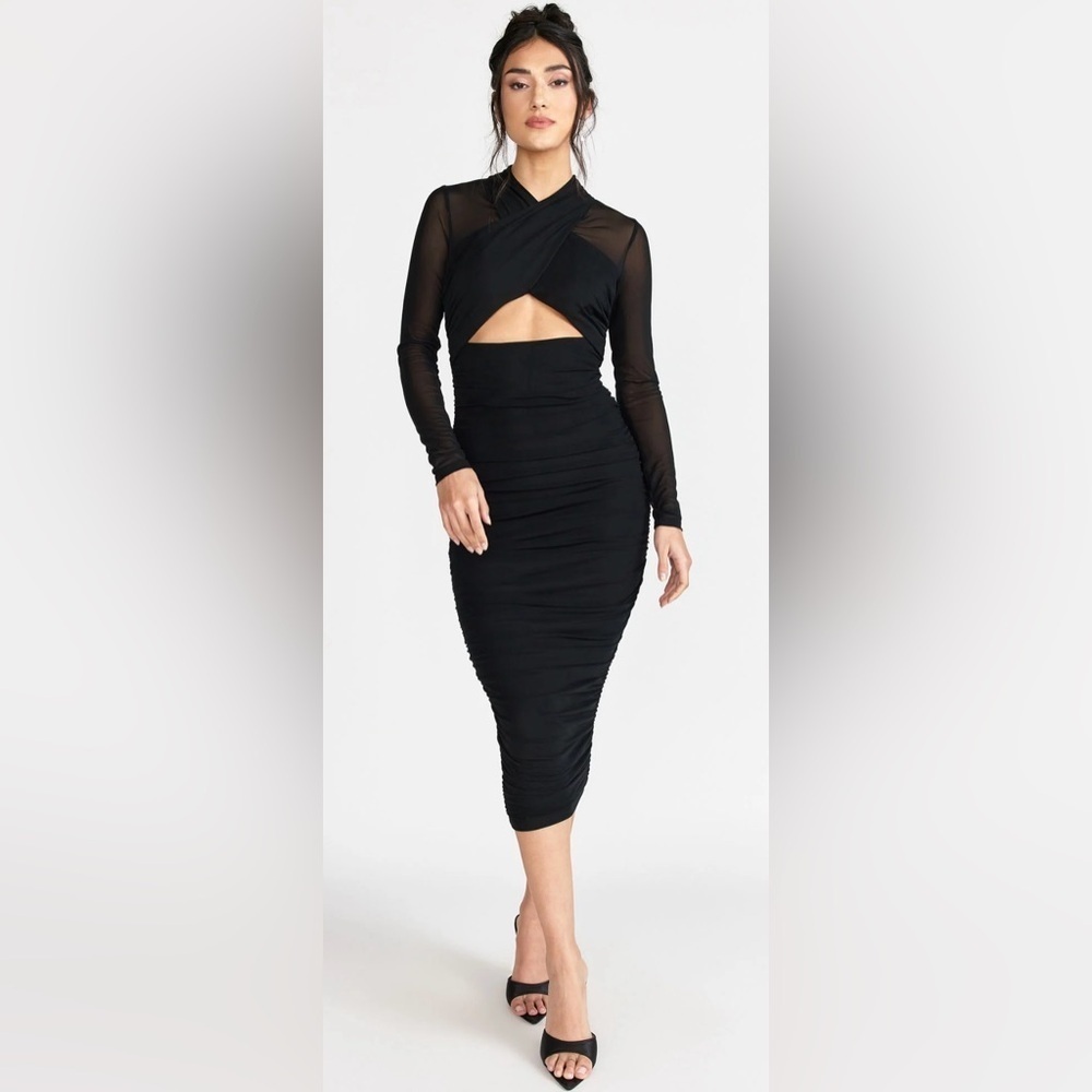 New York & Company Lena Criss-Cross Cutout Mesh Bodycon Dress
